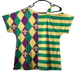 Harlequin Print Cold Shoulder Yellow And Green Medium Top Brand New